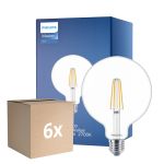 Multipack 6x Philips MASTER Value LED Globe E27 120mm Filament Clear 5.9W 806lm - 927 Extra Warm White | Best Colour Rendering - Replaces 60W
