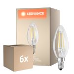 Multipack 6x Osram Classic LED E14 Candle Filament Clear 5.5W 806lm - 827 Extra Warm White | Dimmable - Replaces 60W
